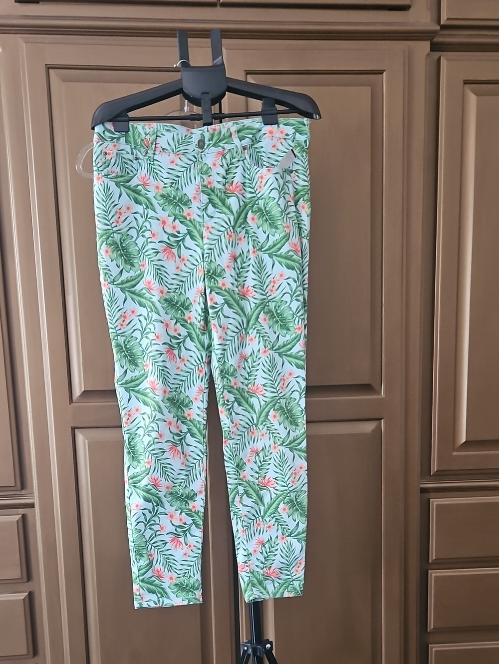 Women’s Tropical Print Slim Jeans - Green Floral